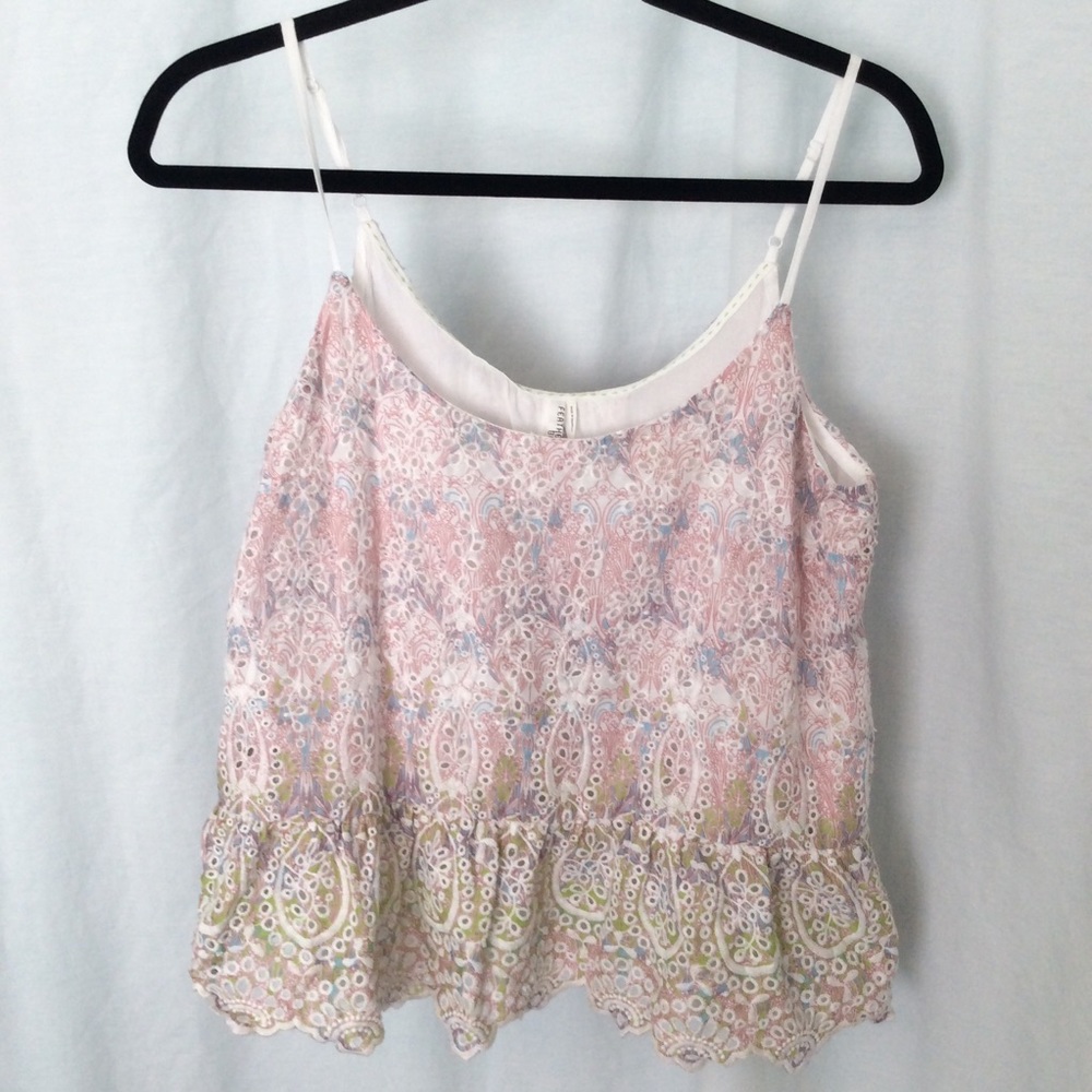 FEATHER BONE ANTHRO Pink eyelet spaghetti strap